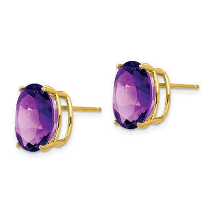 14K Gelbgold Ohrringe mit ovalem Amethyst, 12 x 10 mm