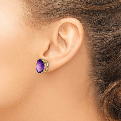 14K Gelbgold Ohrringe mit ovalem Amethyst, 12 x 10 mm