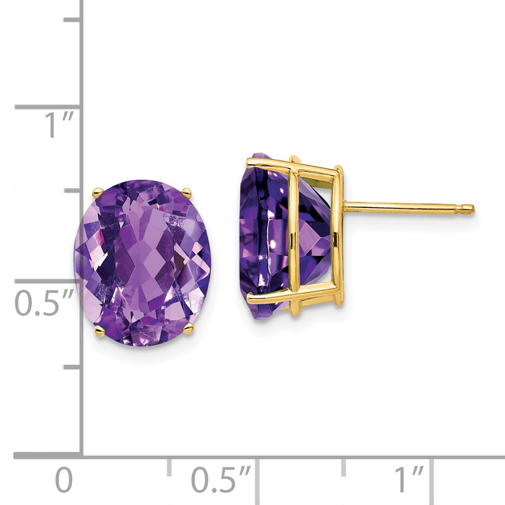 14K Gelbgold Ohrringe mit ovalem Amethyst, 12 x 10 mm