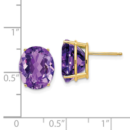 14K Gelbgold Ohrringe mit ovalem Amethyst, 12 x 10 mm