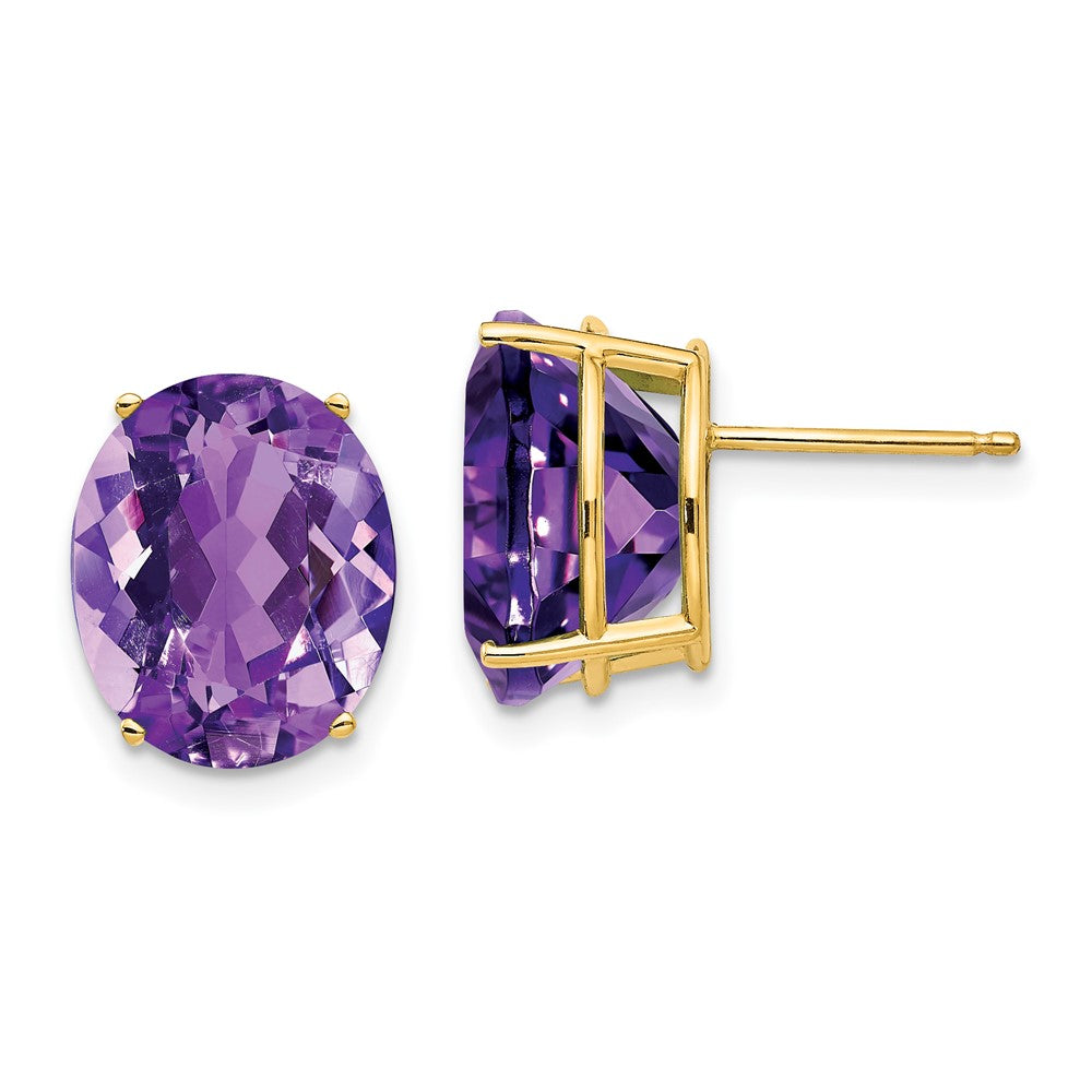 14K Gelbgold Ohrringe mit ovalem Amethyst, 12 x 10 mm