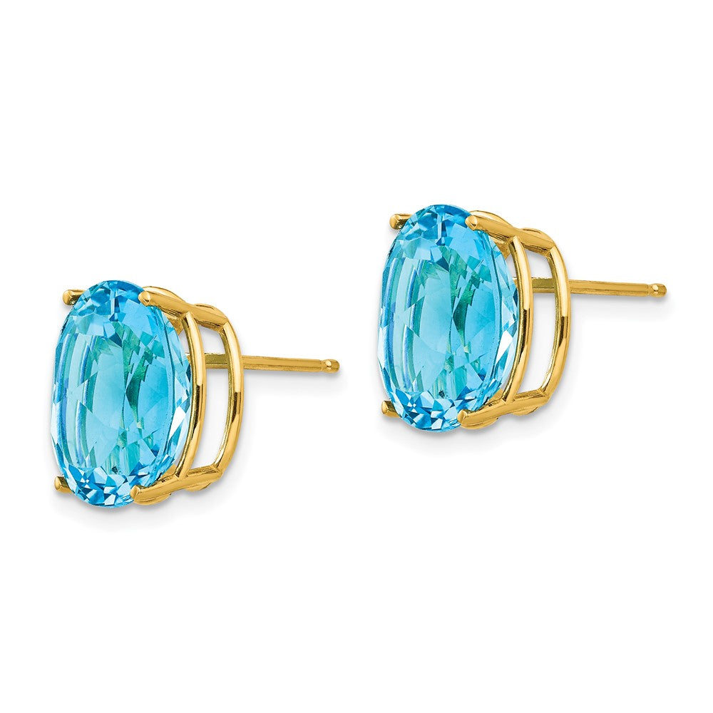 14K Gelbgold Ohrringe mit ovalem Blautopas, 12 x 10 mm