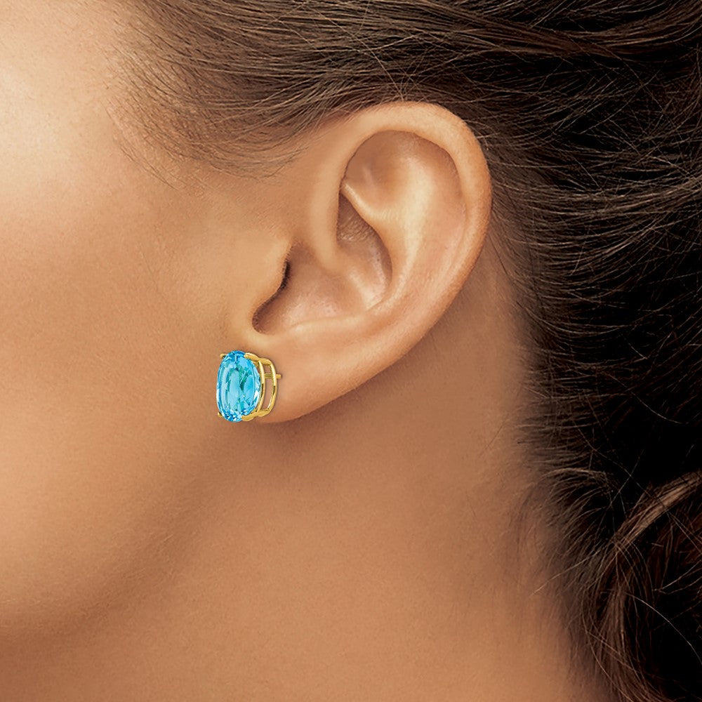 14K Gelbgold Ohrringe mit ovalem Blautopas, 12 x 10 mm