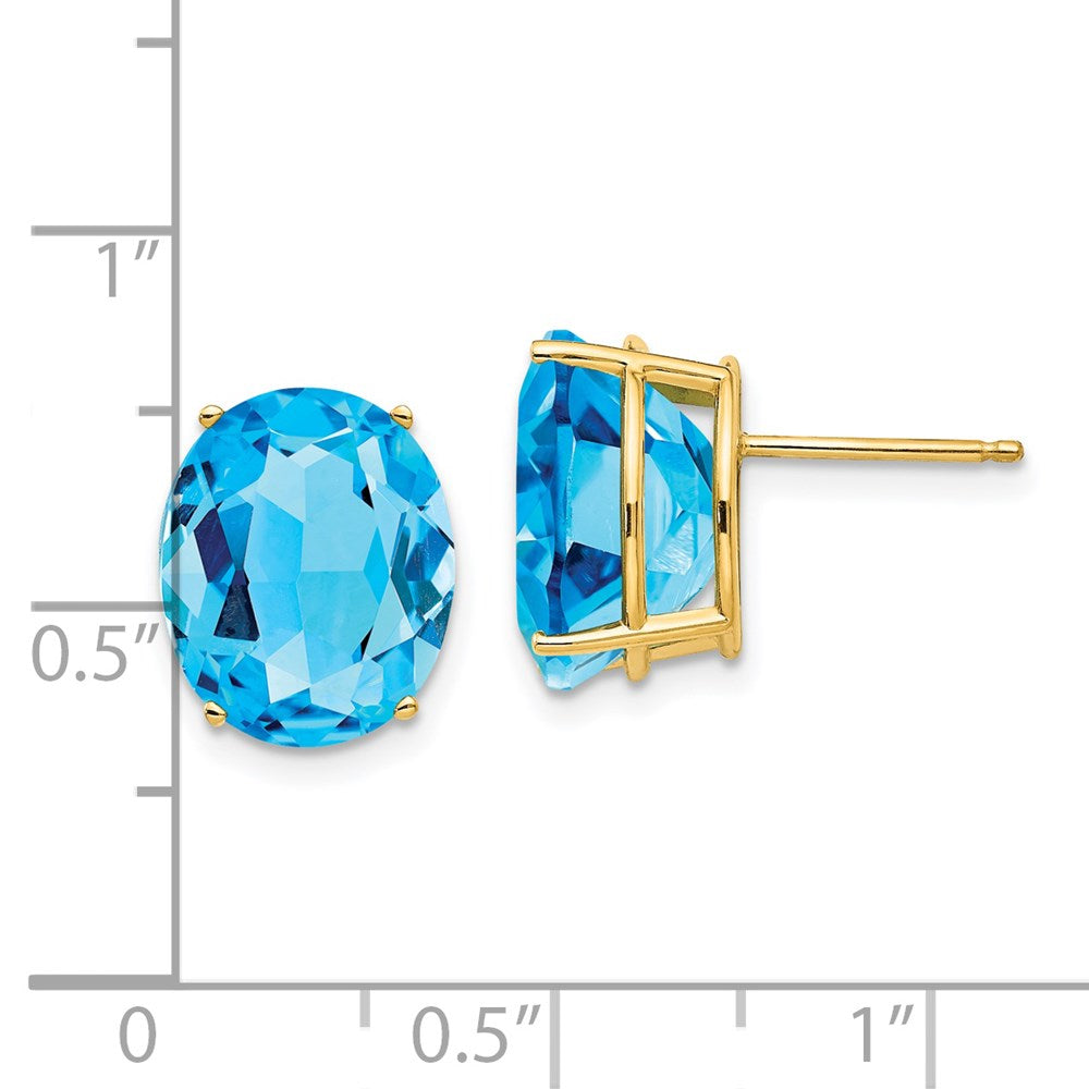 14K Gelbgold Ohrringe mit ovalem Blautopas, 12 x 10 mm