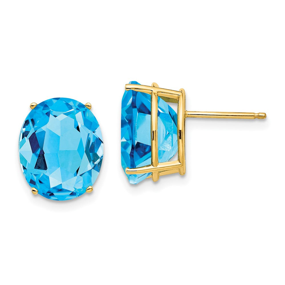 14K Gelbgold Ohrringe mit ovalem Blautopas, 12 x 10 mm