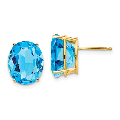 14K Gelbgold Ohrringe mit ovalem Blautopas, 12 x 10 mm