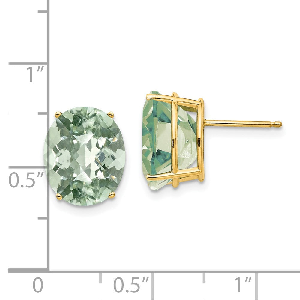 14K Gelbgold Ohrringe mit ovalem Schachbrettschliff-Gruenquarz, 12x10 mm