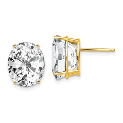 14K Gelbgold Ohrringe mit ovalem Zirkonia, 12 x 10 mm