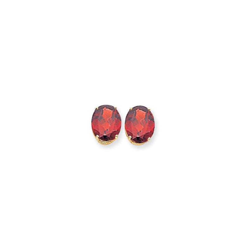 14K Gelbgold Ohrringe mit ovalem Granat im Schachbrettschliff, 12 x 10 mm