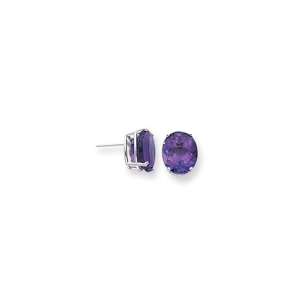 14K Weißgold Ohrringe mit Amethyst im Karo-Schliff, oval, 12 x 10 mm