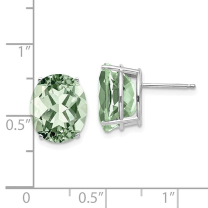 12x10 mm Ovale Ohrringe mit grünem Quarz aus 14K Weißgold