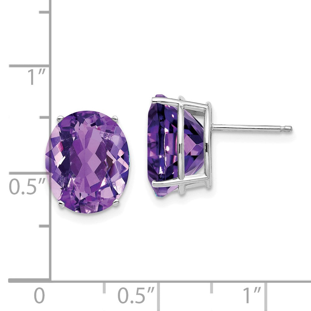 14K Weißgold Ohrstecker mit ovalem Amethyt