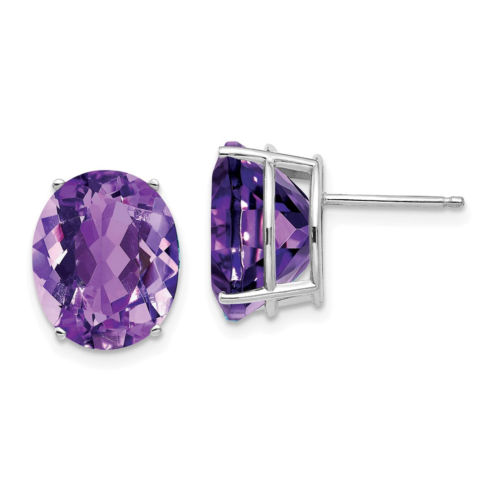 14K Weißgold Ohrstecker mit ovalem Amethyt