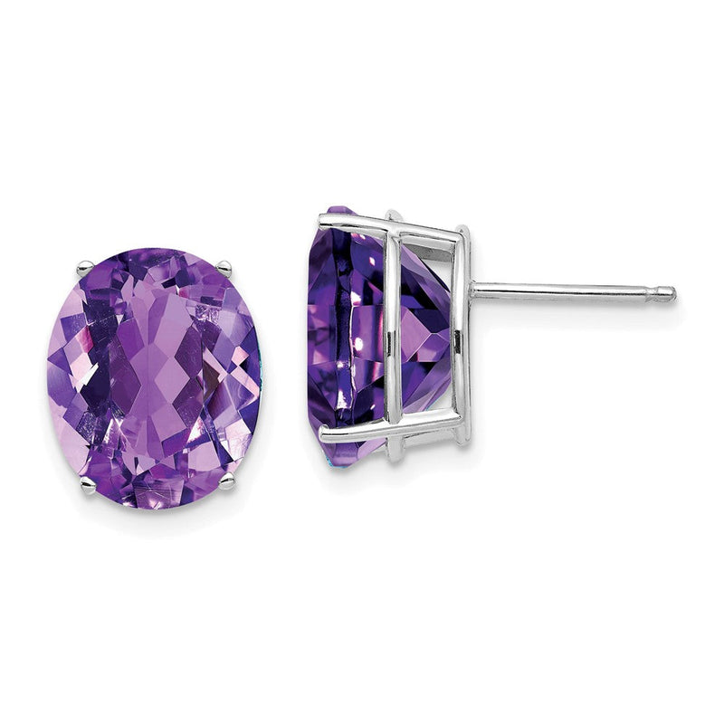 14K Weißgold Ohrstecker mit ovalem Amethyt