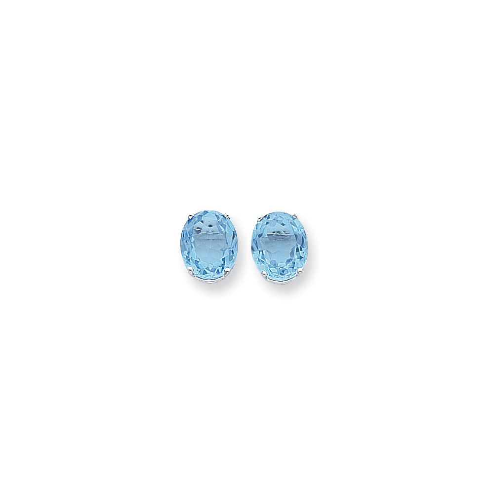 14K Weißgold Ohrringe mit ovalem blauem Topas im Schachbrettschliff, 12 x 10 mm