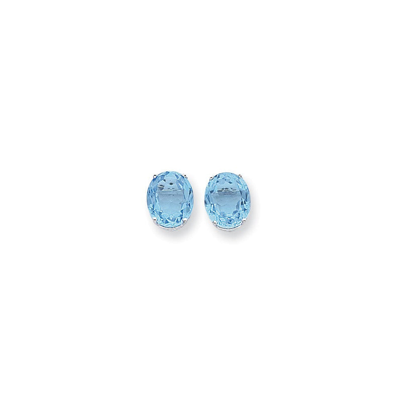 14K Weißgold Ohrringe mit ovalem blauem Topas im Schachbrettschliff, 12 x 10 mm