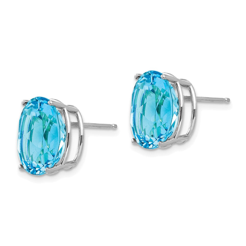 14K Weißgold Ohrstecker mit ovalem Blautopas
