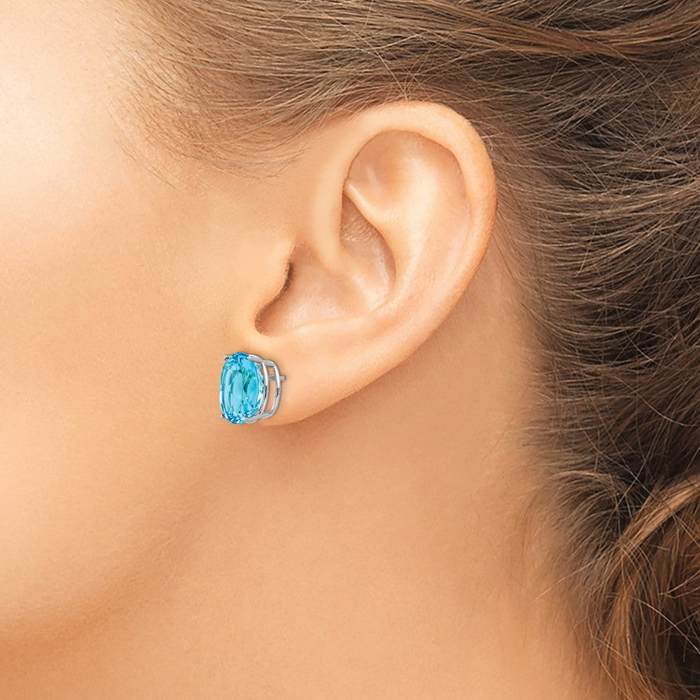14K Weißgold Ohrstecker mit ovalem Blautopas