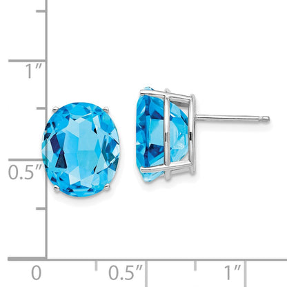 14K Weißgold Ohrstecker mit ovalem Blautopas
