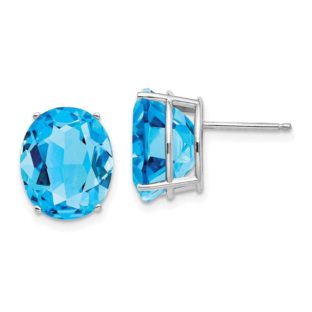 14K Weißgold Ohrstecker mit ovalem Blautopas