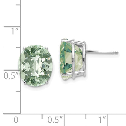 14K Weißgold Ohrringe mit 12x10 Ovalem Karo-Schliff Grünquarz