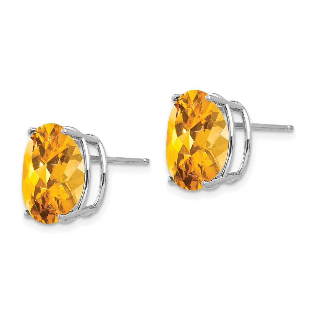 14K Weißgold Ohrringe mit ovalem Citrin, 12 x 10 mm
