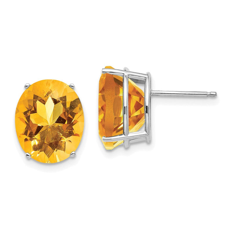 14K Weißgold Ohrringe mit ovalem Citrin, 12 x 10 mm