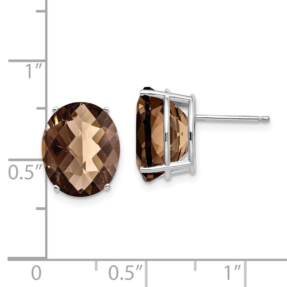 14K Weißgold Ohrringe mit ovalem Checker-Cut-Rauchquarz und Gelbgold, 12 x 10 mm