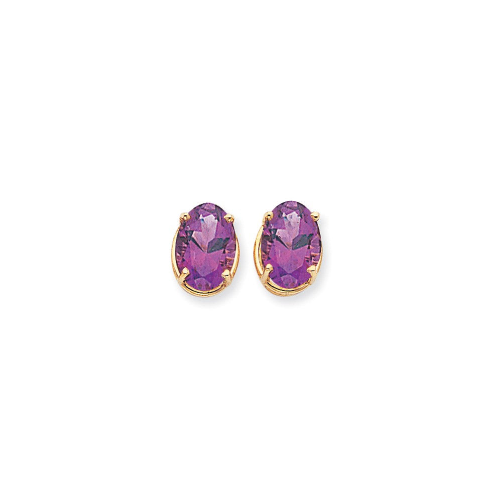 14K Gelbgold Ohrringe mit ovalem Amethyst im Schachbrettschliff, 14 x 10 mm