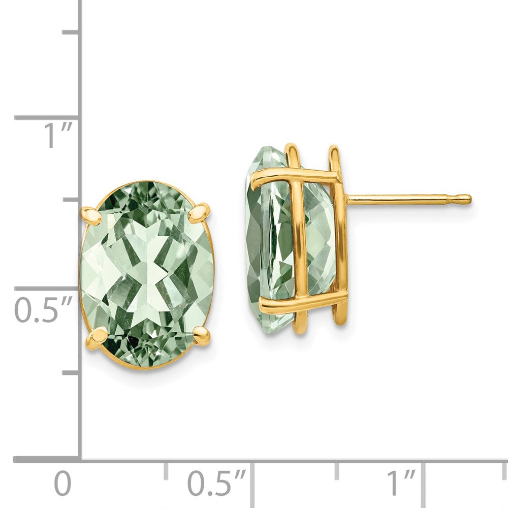 14K Gelbgold Ohrringe mit ovalem grünem Quarz, 14 x 10 mm