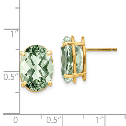 14K Gelbgold Ohrringe mit ovalem grünem Quarz, 14 x 10 mm