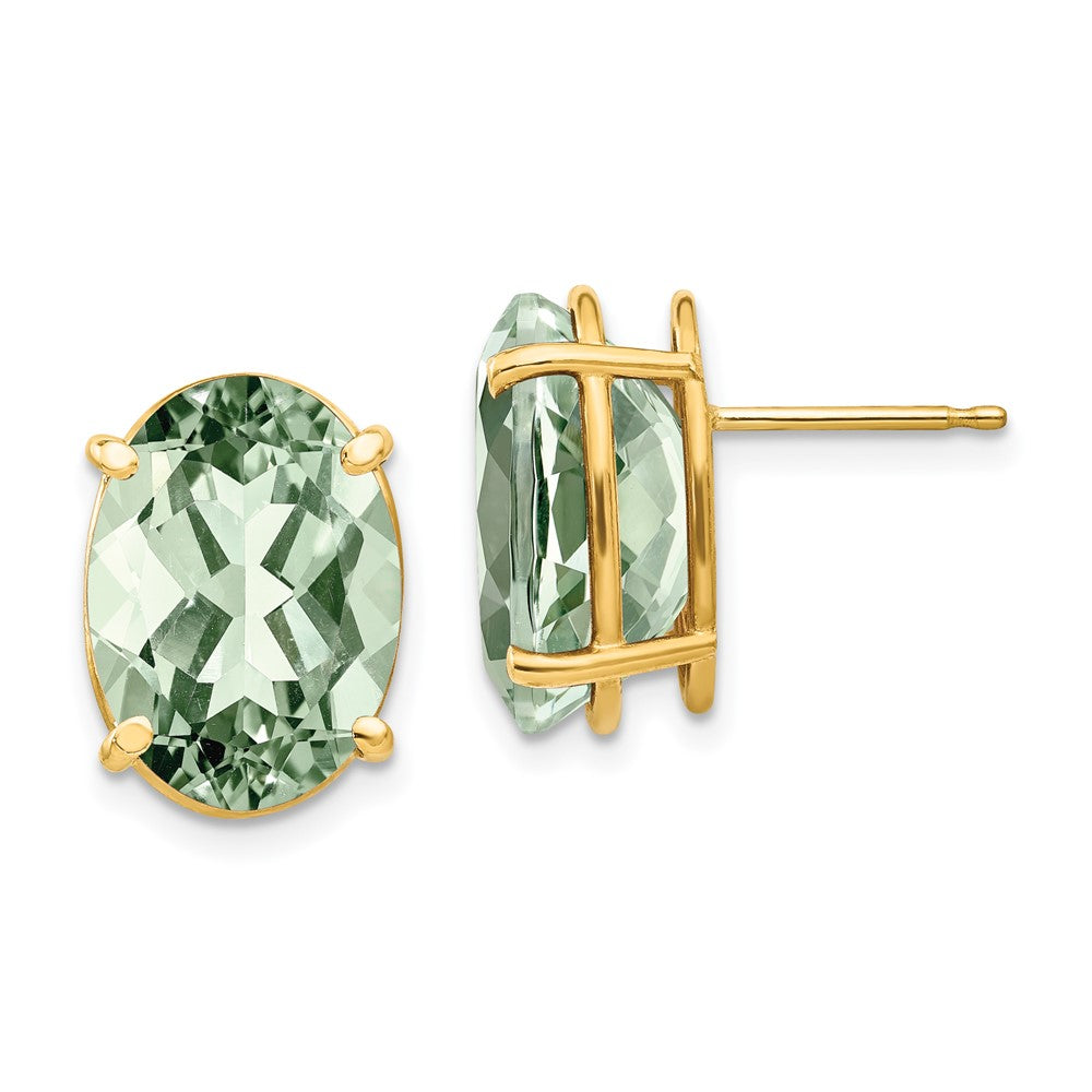 14K Gelbgold Ohrringe mit ovalem grünem Quarz, 14 x 10 mm