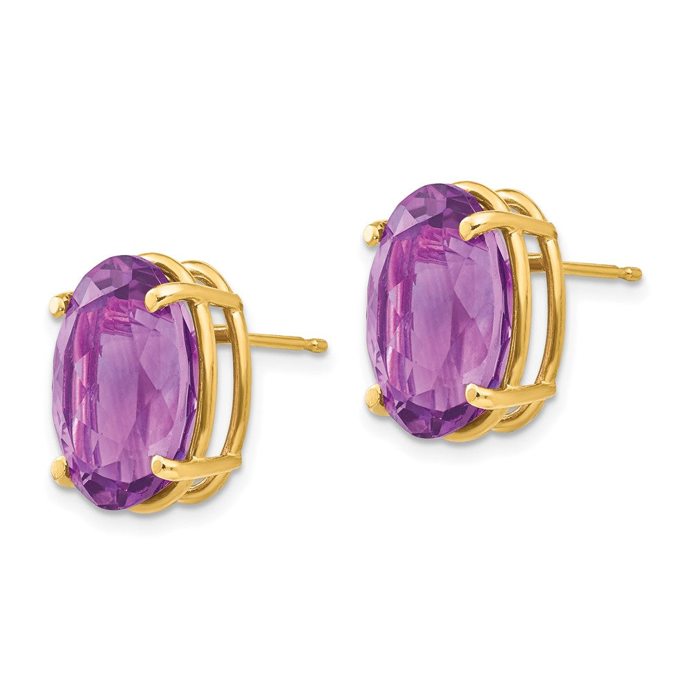14K Gelbgold Ohrringe mit ovalem Amethyst, 14 x 10 mm