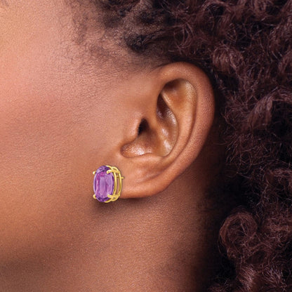14K Gelbgold Ohrringe mit ovalem Amethyst, 14 x 10 mm