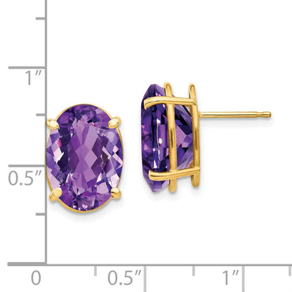 14K Gelbgold Ohrringe mit ovalem Amethyst, 14 x 10 mm