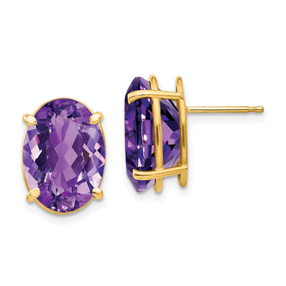 14K Gelbgold Ohrringe mit ovalem Amethyst, 14 x 10 mm