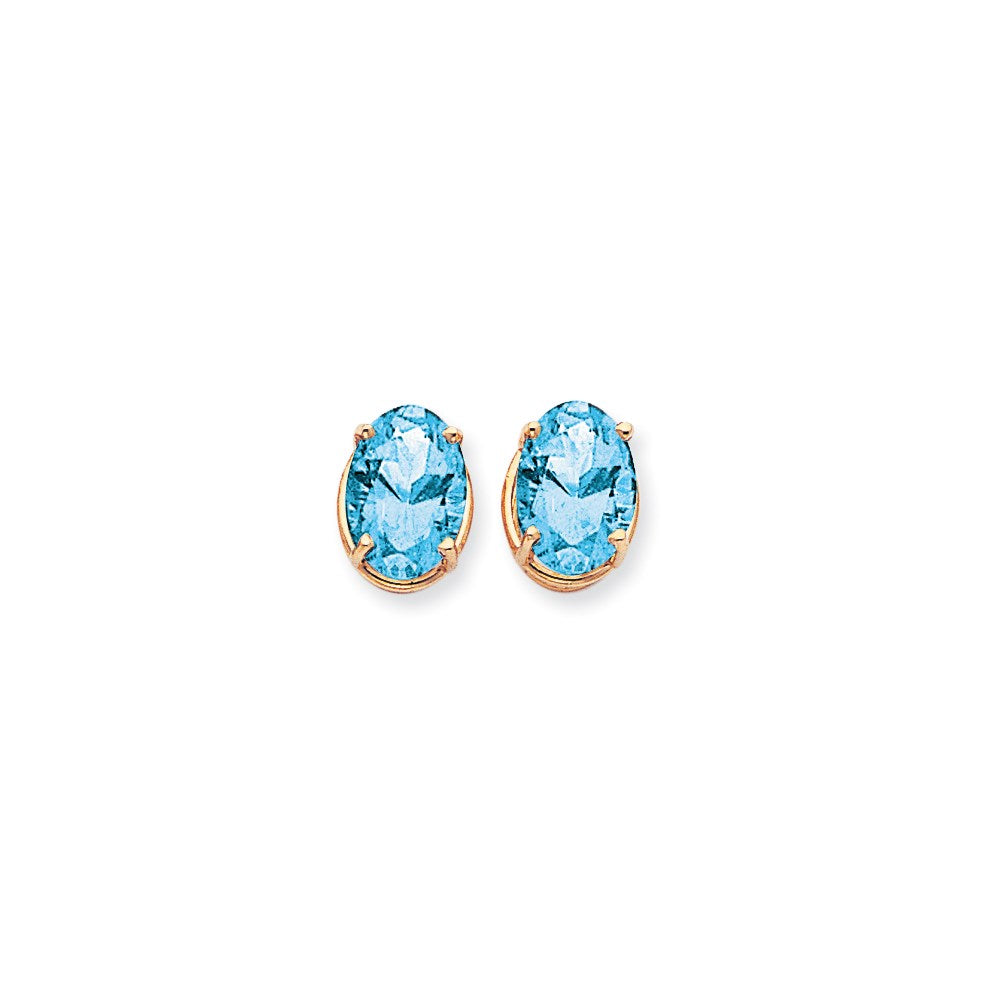 14K Gelbgold Ohrringe mit 14x10mm ovalem Blautopas im Schachbrettschliff