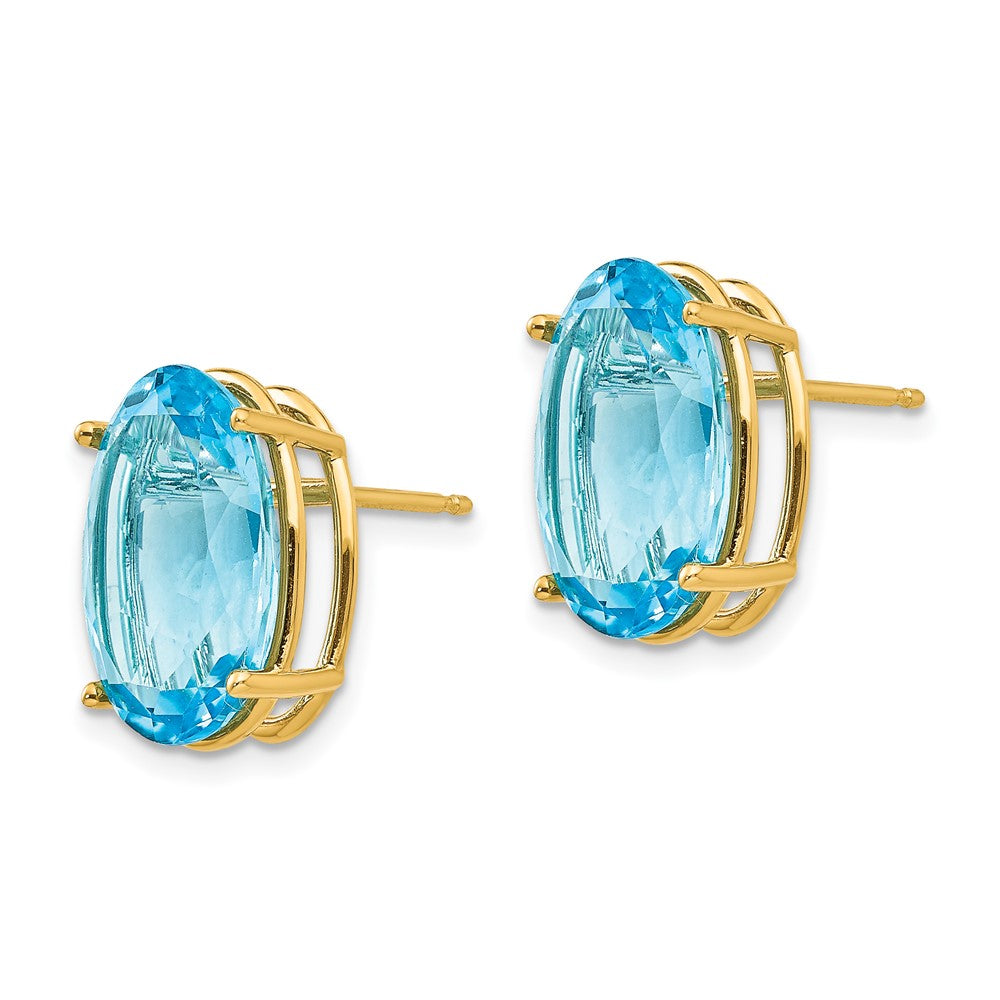 14K Gelbgold Ohrringe mit ovalem blauem Topas, 14 x 10 mm