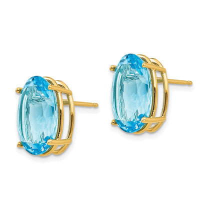 14K Gelbgold Ohrringe mit ovalem blauem Topas, 14 x 10 mm