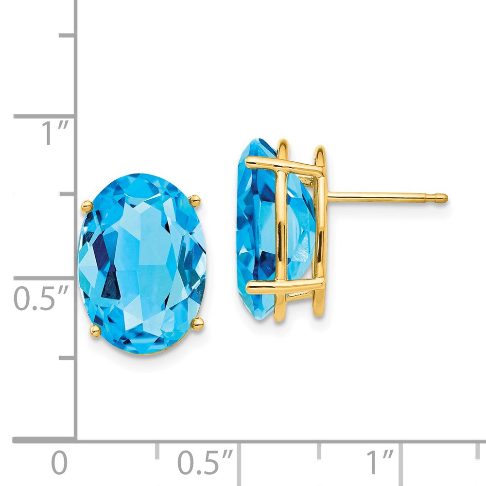 14K Gelbgold Ohrringe mit ovalem blauem Topas, 14 x 10 mm