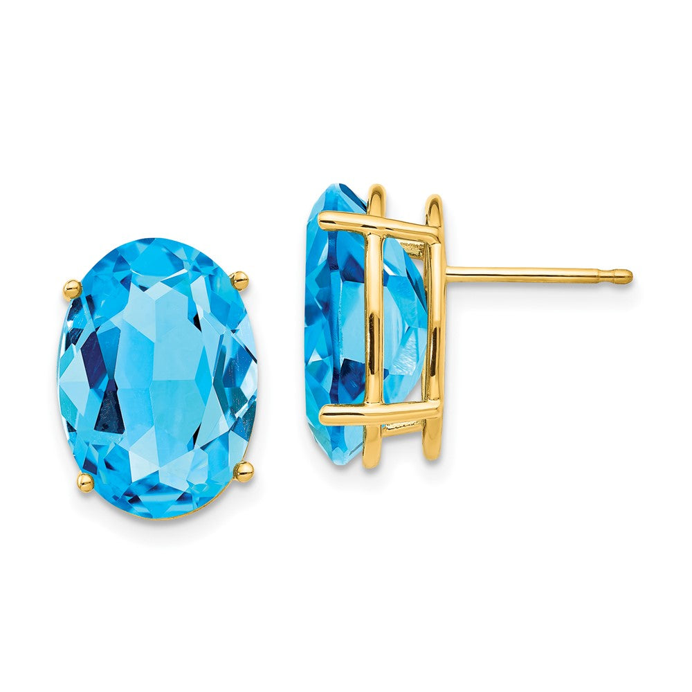 14K Gelbgold Ohrringe mit ovalem blauem Topas, 14 x 10 mm