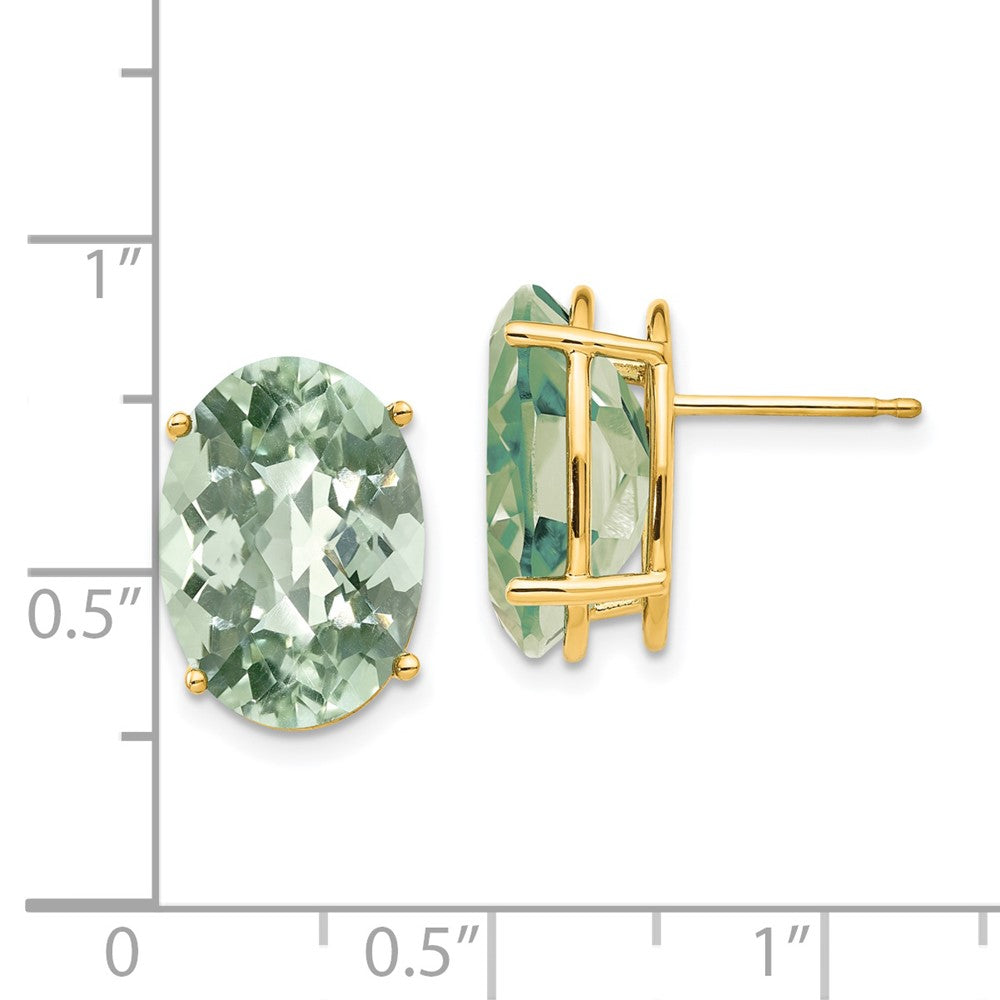 14K Gelbgold Ohrringe mit 14x10 mm ovalem Schachbrettschliff-Grünquarz