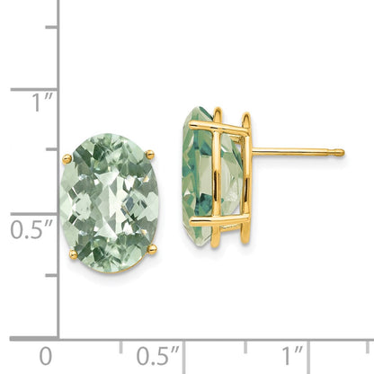 14K Gelbgold Ohrringe mit 14x10 mm ovalem Schachbrettschliff-Grünquarz
