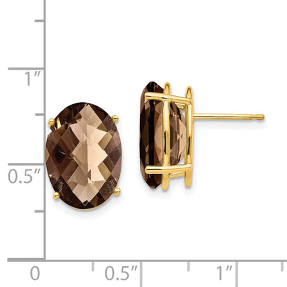 14K Gelbgold Ohrringe mit 14x10 ovalem Checker-Cut rauchgelbem Quarz