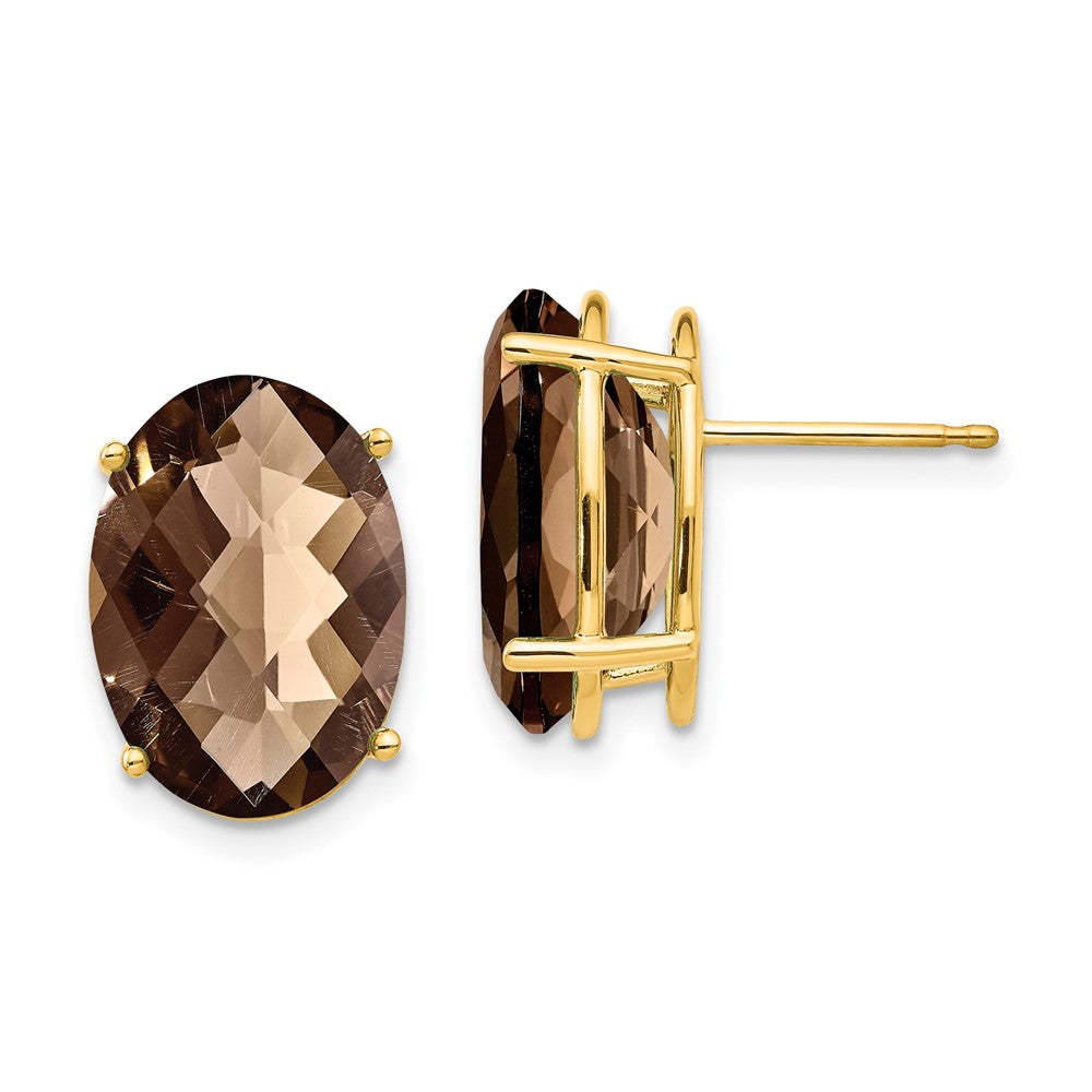 14K Gelbgold Ohrringe mit 14x10 ovalem Checker-Cut rauchgelbem Quarz