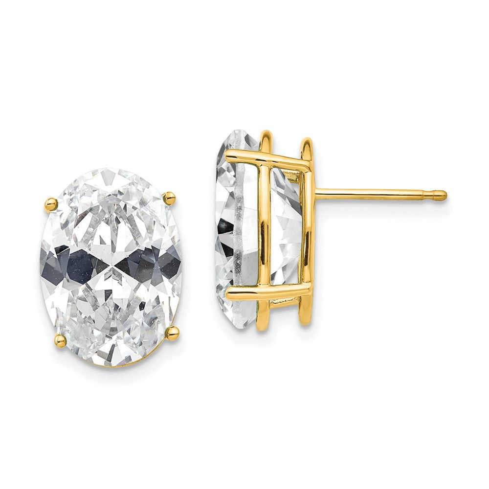 14K Gelbgold Ohrringe mit ovalem Zirkonia, 14 x 10 mm