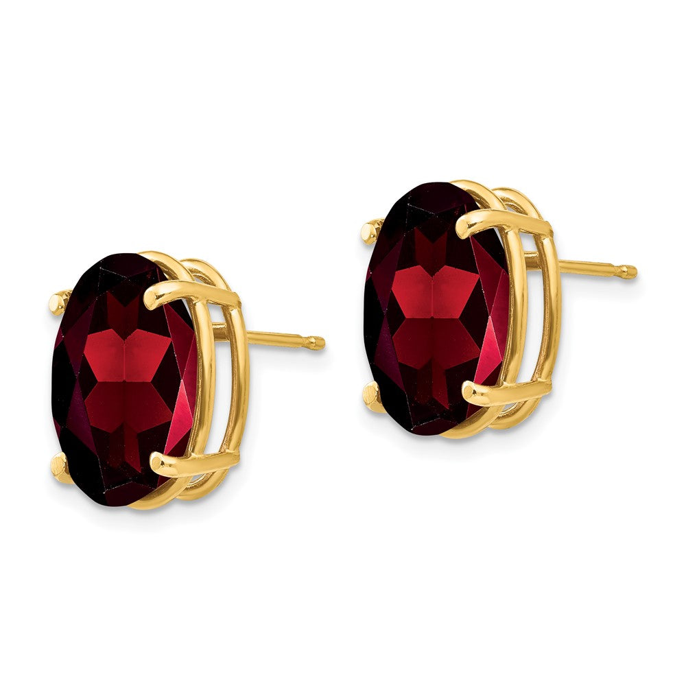 14K Gelbgold Ohrringe mit ovalem Granat, 14 x 10 mm
