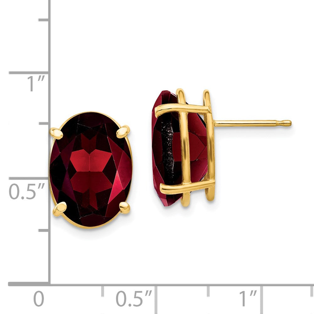 14K Gelbgold Ohrringe mit ovalem Granat, 14 x 10 mm