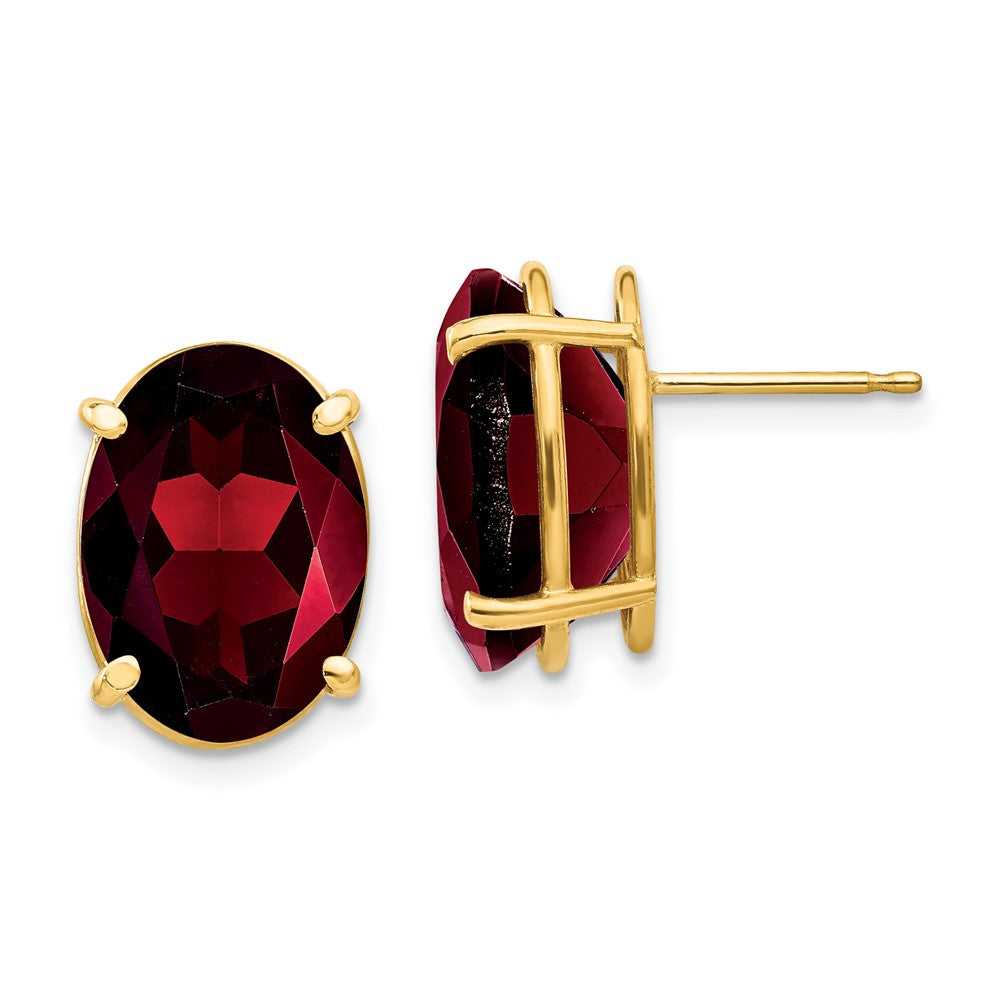 14K Gelbgold Ohrringe mit ovalem Granat, 14 x 10 mm