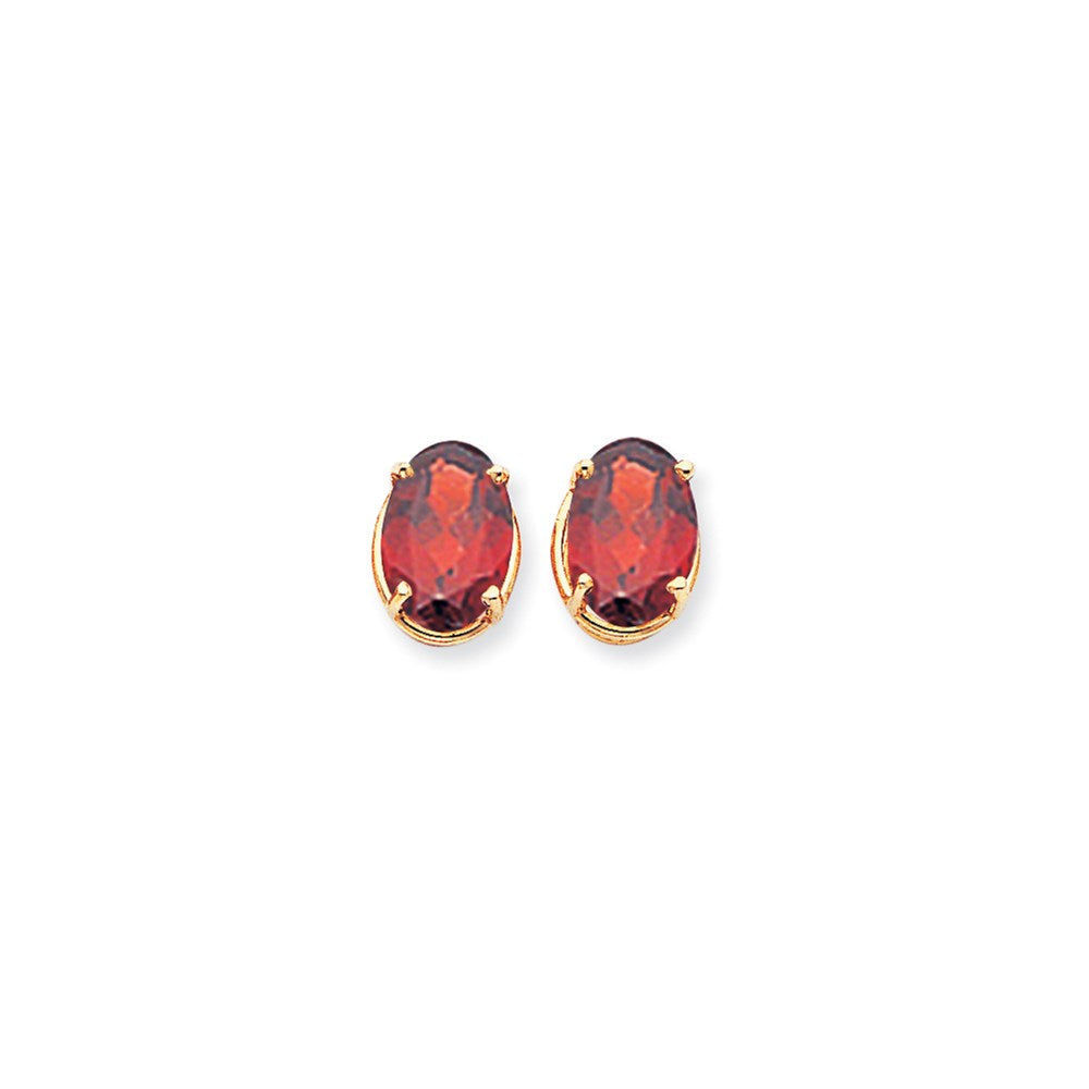 14K Gelbgold Ohrringe mit ovalem Granat im Karo-Schliff, 14 x 10 mm